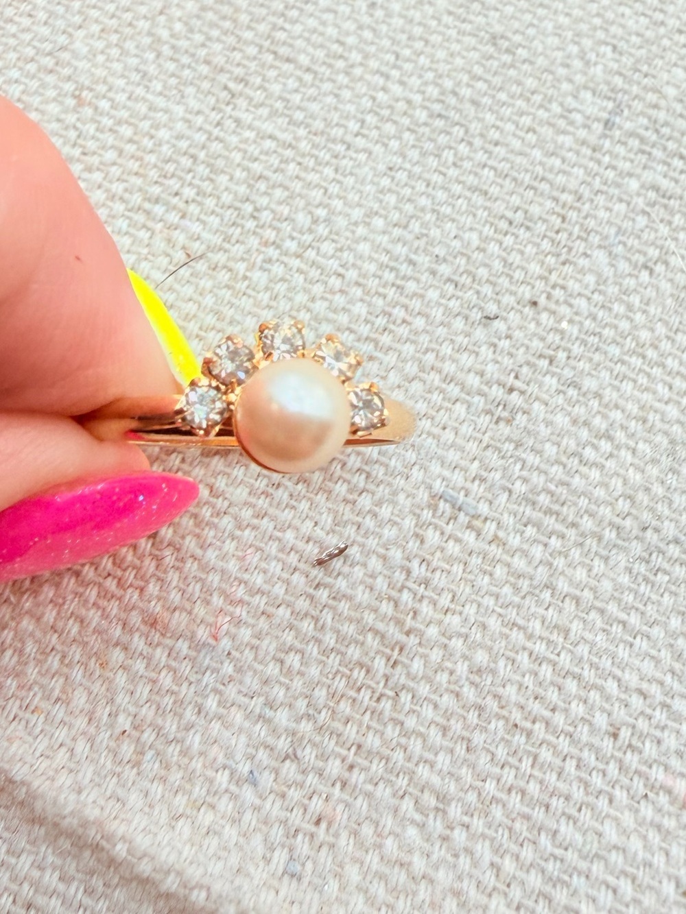 Classic Gold Pearl Ring with Clear Crystal Accents